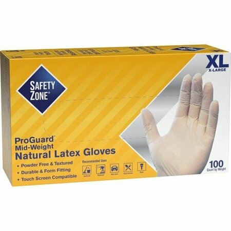 THE SAFETY ZONE GRPR-1T, Latex Disposable Gloves, 4 mil Palm, Latex, Powder-Free, XL, 100 PK, Off-White SZNGRPRXL1T